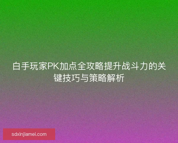 白手玩家PK加点全攻略提升战斗力的关键技巧与策略解析