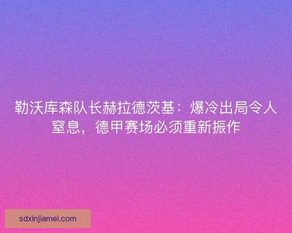 勒沃库森队长赫拉德茨基：爆冷出局令人窒息，德甲赛场必须重新振作